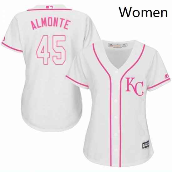 Womens Majestic Kansas City Royals 45 Abraham Almonte Replica White Fashion Cool Base MLB Jersey